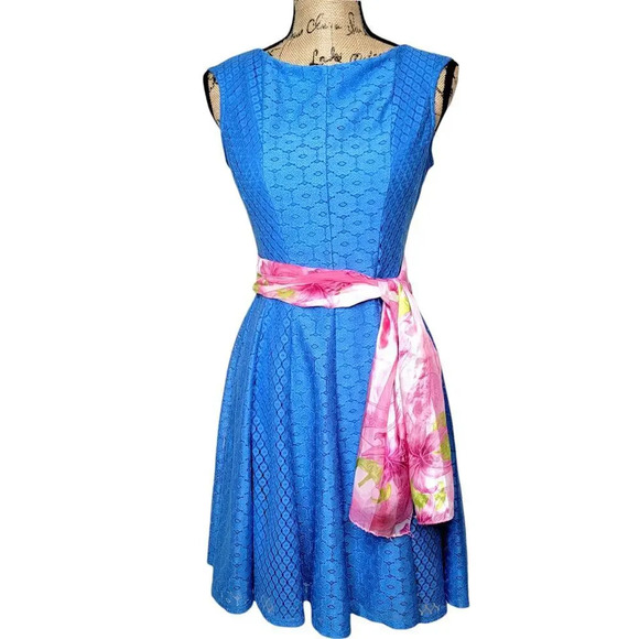 DANNY AND NICOLE Women's Regular Floral Mesh A Line Dress Size 6 Light Blue - Picture 3 of 14